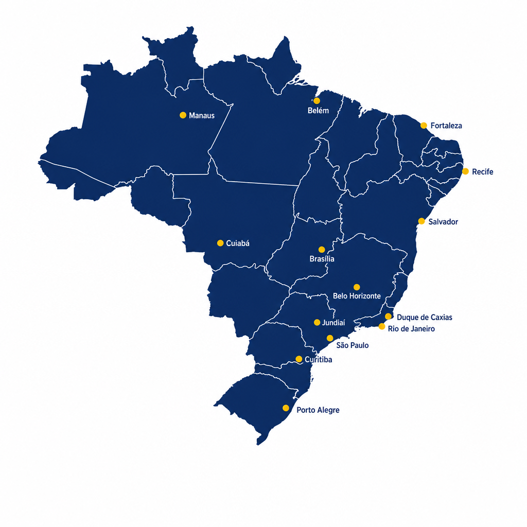 Mapa do Brasil com área de atuação nacional da POÇOSLOG